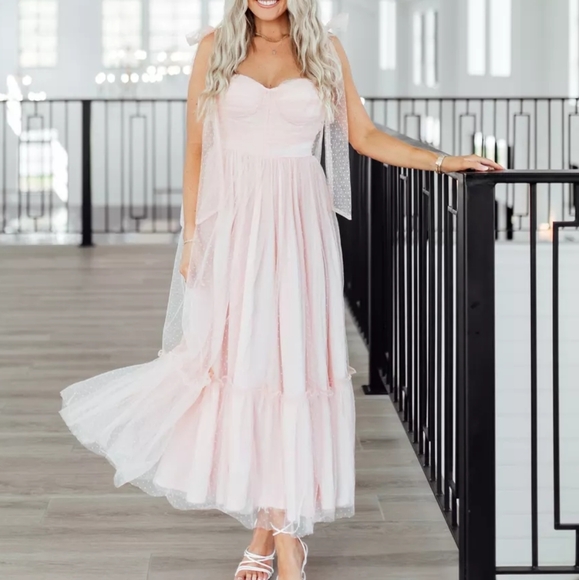 Vici Frances Tulle Polka Dot Midi Dress - BLUSH PINK - Picture 11 of 16